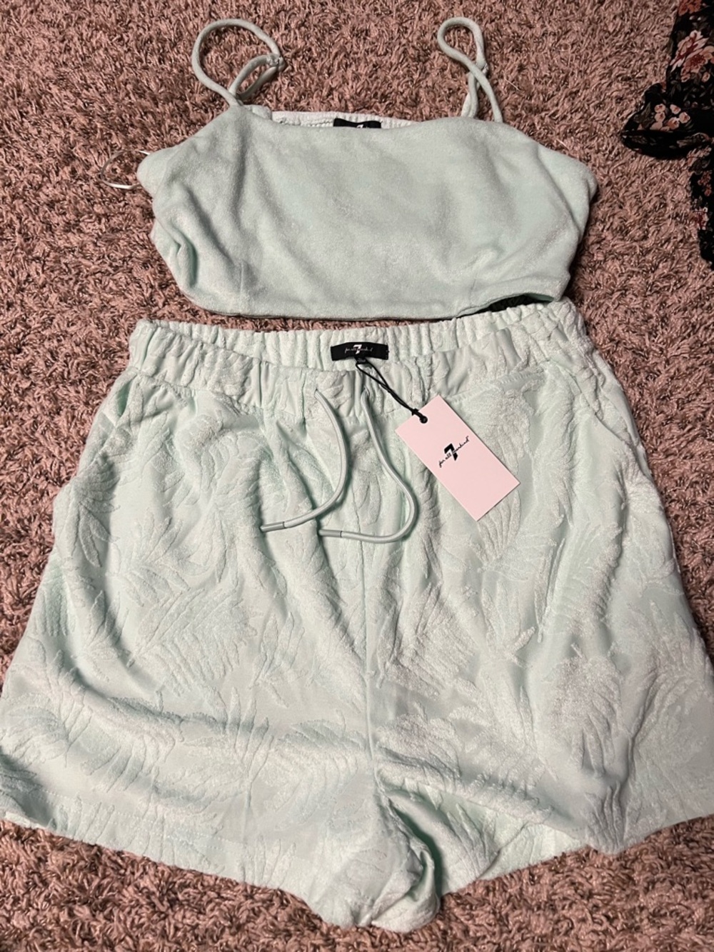 2pc 7 for All Mankind Terry Cloth Mint Green Set